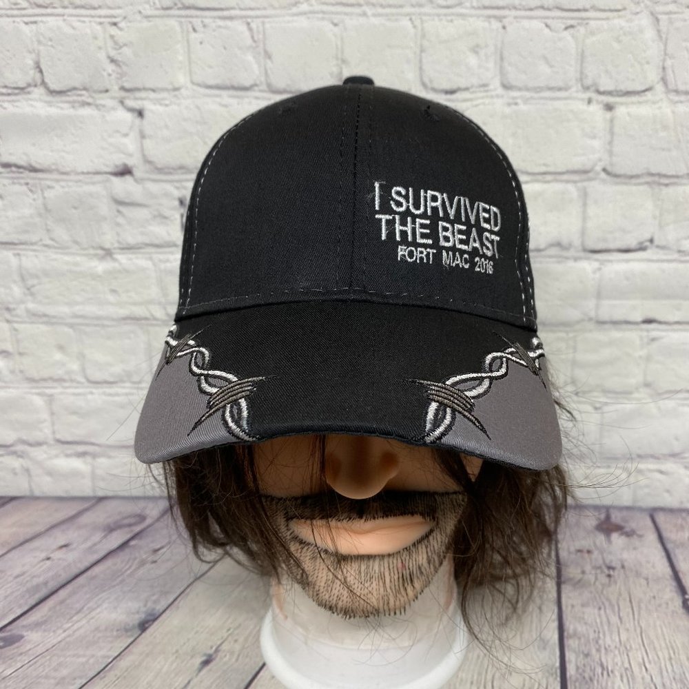 Oilfield Hat Cap Strap Back Black I Survived The Beast Embroidered Barbed Wire